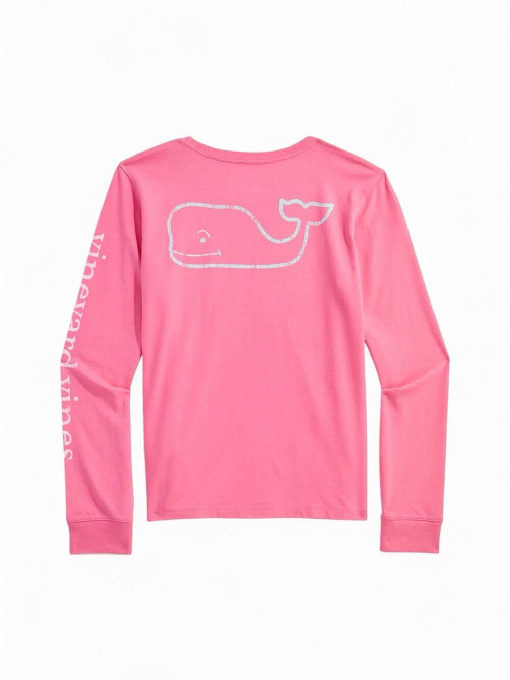 Vineyard Vines Girls Long Sleeve Vintage Whale Pocket Tee Pink 12/14 (Medium)